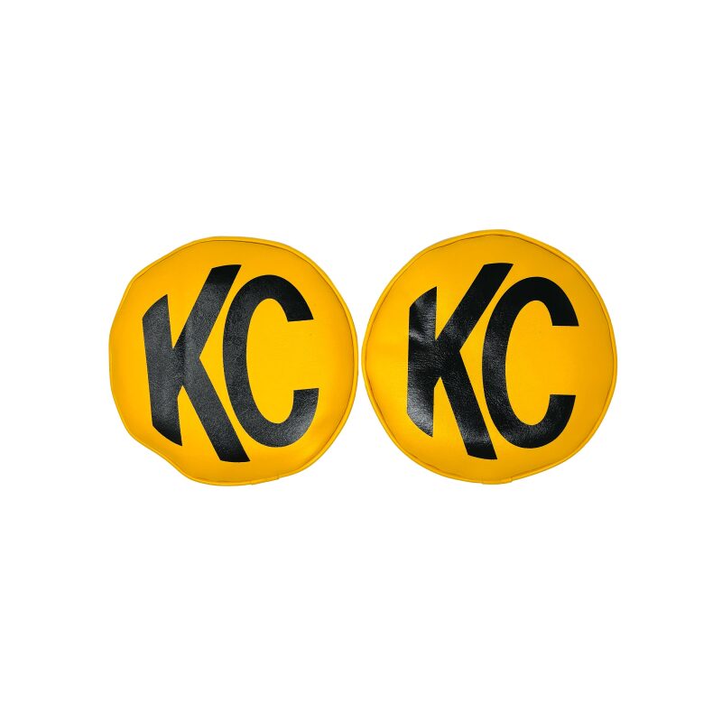 KC HiLiTES Retro 8in Round Yellow Vinyl Light Cover w/ Black KC Logo (Pair) KC HiLiTES Light Covers and Guards  AXOPROS