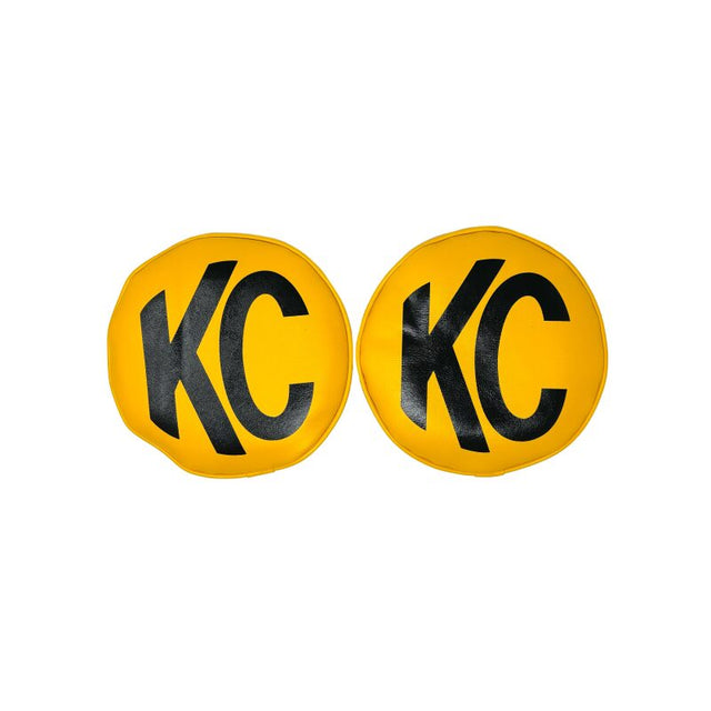 KC HiLiTES Retro 8in Round Yellow Vinyl Light Cover w/ Black KC Logo (Pair) KC HiLiTES Light Covers and Guards  AXOPROS