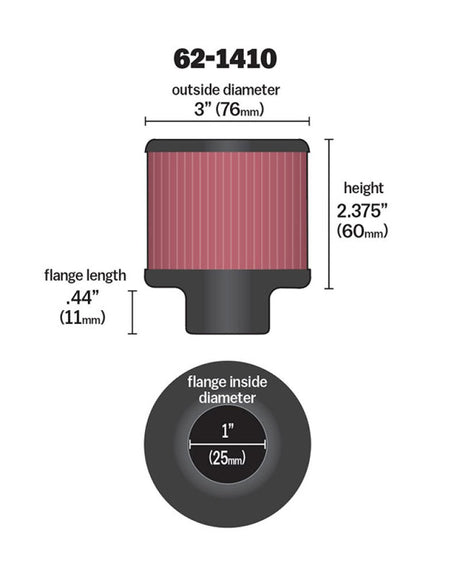 K&N 1 inch ID 3 inch OD 2.375 inch H Rubber Base Crankcase Vent Filter K&N Engineering Air Filters - Universal Fit  AXOPROS