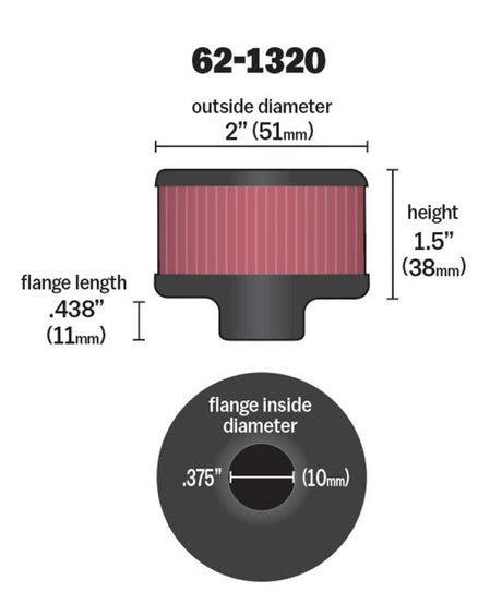 K&N Clamp On Rubber Base Crankcase Vent Filter 0.375in Flange ID x 2in OD x 1.5in Height K&N Engineering Air Filters - Universal Fit  AXOPROS