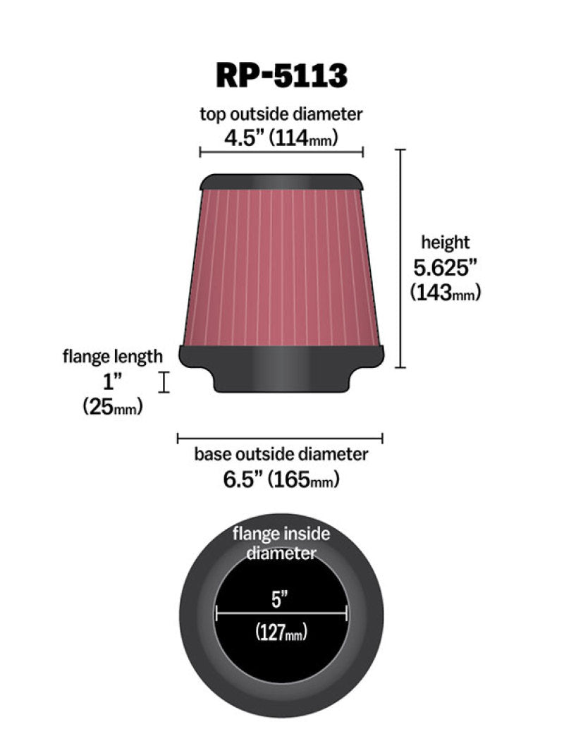 K&N Cone Filter 5in ID 6.5in base 4.5in top 5.625in height carbon fiber look K&N Engineering Air Filters - Universal Fit  AXOPROS