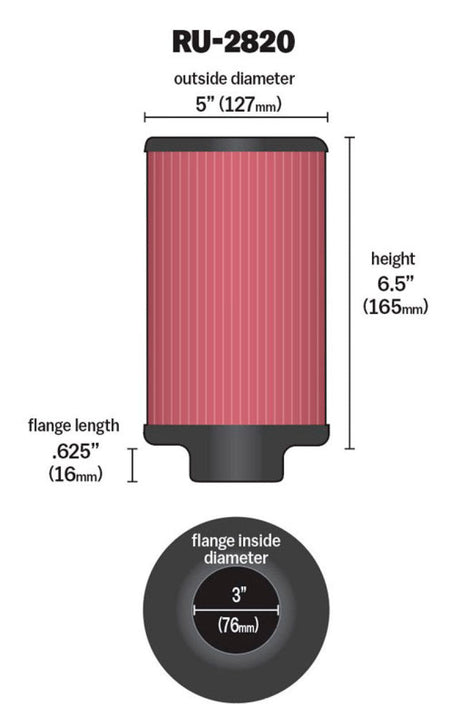 K&N Filter 3 inch Flange 5 inch OD 6 1/2 inch Height K&N Engineering Air Filters - Universal Fit  AXOPROS