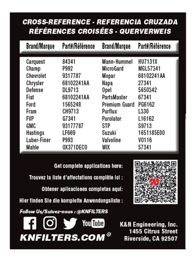 K&N Performance Oil Filter - 14-18 Fiat 500L 1.4L L4 Gas K&N Engineering Oil Filters  AXOPROS