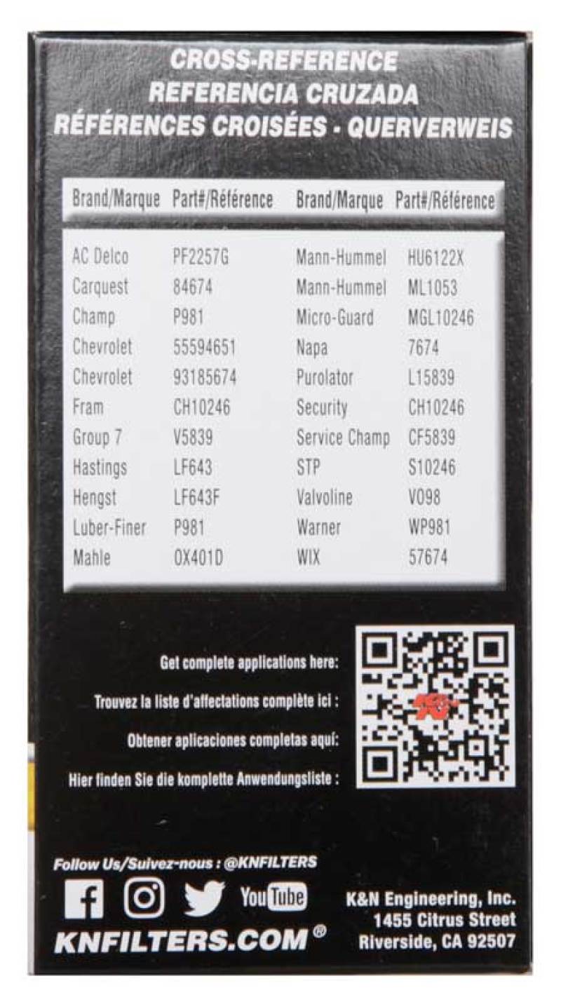 K&N Performance Oil Filter for 09-19 GM 1.4L / 1.6L / 1.8L w/ Hengst Filter Housing K&N Engineering Oil Filters  AXOPROS