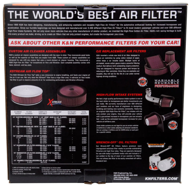 K&N Round Air Filter Assembly 5.25in ID / 5in Height / 5.125in Neck Flange / 1 1/4in Drop Base K&N Engineering Air Filters - Universal Fit  AXOPROS