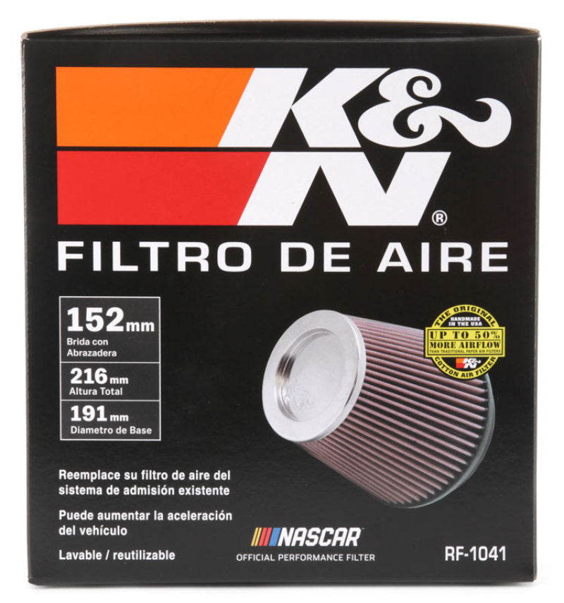K&N Round Tapered Universal Air Filter 6 inch Flange 7 1/2 inch Base 5 inch Top 7 1/2 inch Height K&N Engineering Air Filters - Universal Fit  AXOPROS