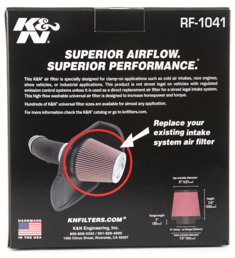 K&N Round Tapered Universal Air Filter 6 inch Flange 7 1/2 inch Base 5 inch Top 7 1/2 inch Height K&N Engineering Air Filters - Universal Fit  AXOPROS