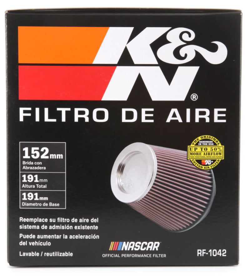K&N Round Tapered Universal Air Filter 6in Flange ID x 7.5in Base OD x 5in Top OD x 6.5in Height K&N Engineering Air Filters - Universal Fit  AXOPROS