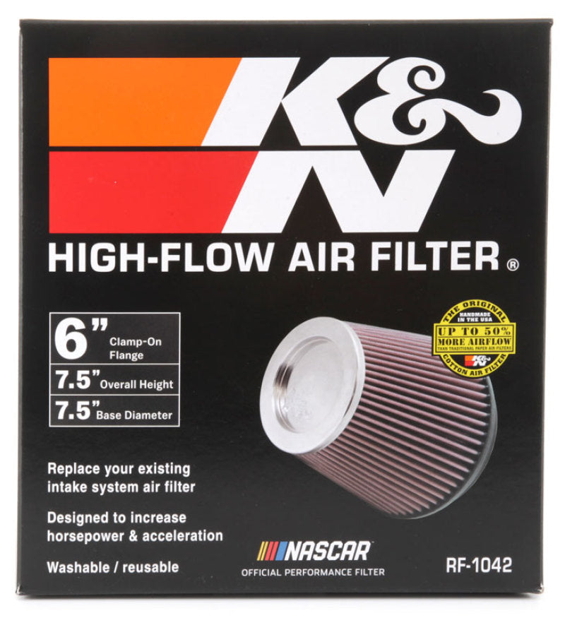 K&N Round Tapered Universal Air Filter 6in Flange ID x 7.5in Base OD x 5in Top OD x 6.5in Height K&N Engineering Air Filters - Universal Fit  AXOPROS