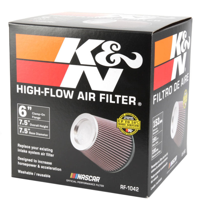 K&N Round Tapered Universal Air Filter 6in Flange ID x 7.5in Base OD x 5in Top OD x 6.5in Height K&N Engineering Air Filters - Universal Fit  AXOPROS