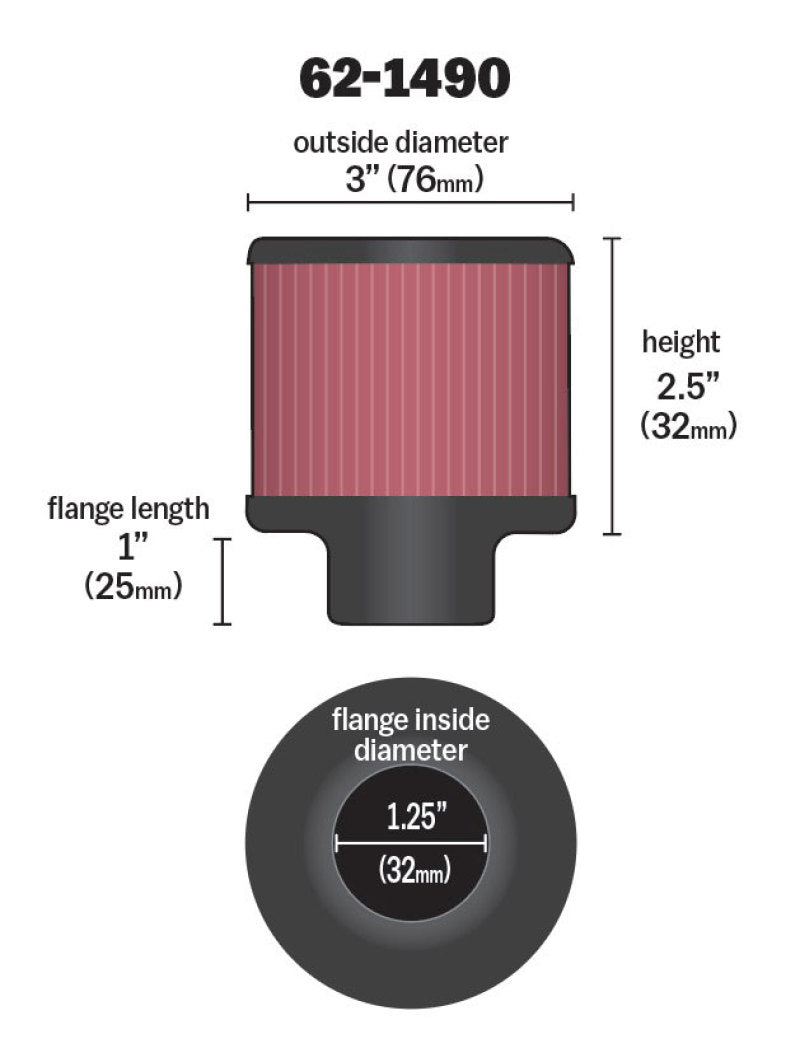 K&N Rubber Base Chrome Top Push-In Crankcase Vent Filter 3in OD x 2-1/2in H. K&N Engineering Air Filters - Universal Fit  AXOPROS