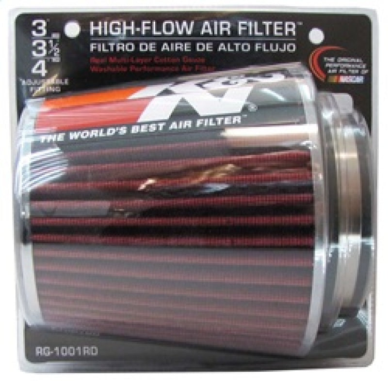 K&N Universal Air Filter Chrome Round Tapered Red - 4in Flange ID x 1.125in Flange Length x 5.5in H K&N Engineering Air Filters - Universal Fit  AXOPROS
