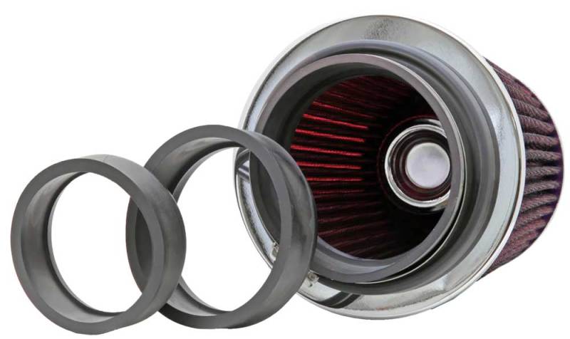 K&N Universal Air Filter Chrome Round Tapered Red - 4in Flange ID x 1.125in Flange Length x 5.5in H K&N Engineering Air Filters - Universal Fit  AXOPROS