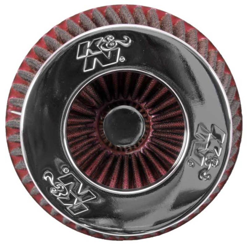 K&N Universal Air Filter Chrome Round Tapered Red - 4in Flange ID x 1.125in Flange Length x 5.5in H K&N Engineering Air Filters - Universal Fit  AXOPROS