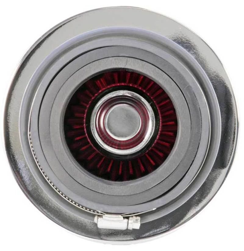 K&N Universal Air Filter Chrome Round Tapered Red - 4in Flange ID x 1.125in Flange Length x 5.5in H K&N Engineering Air Filters - Universal Fit  AXOPROS