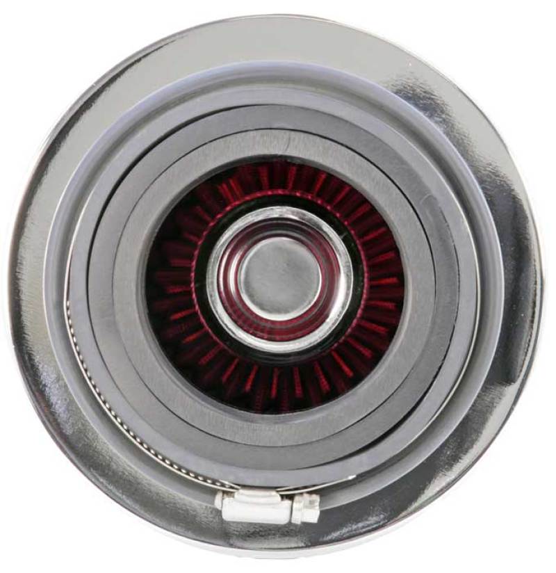 K&N Universal Air Filter Chrome Round Tapered Red - 4in Flange ID x 1.125in Flange Length x 5.5in H K&N Engineering Air Filters - Universal Fit  AXOPROS