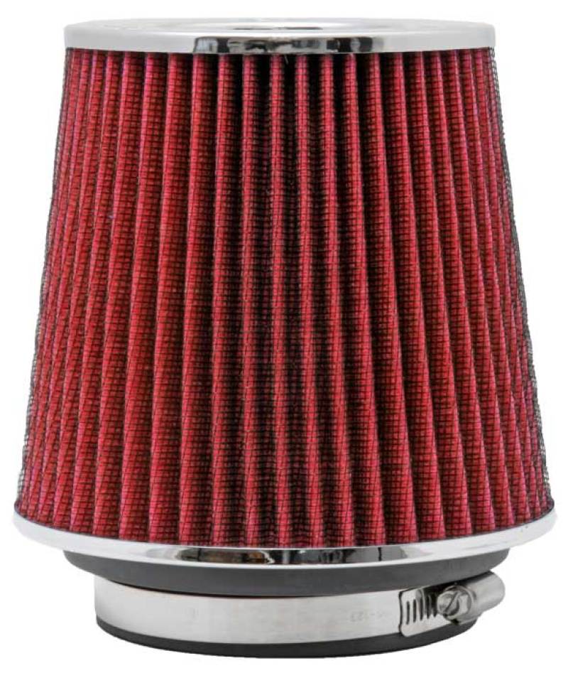 K&N Universal Air Filter Chrome Round Tapered Red - 4in Flange ID x 1.125in Flange Length x 5.5in H K&N Engineering Air Filters - Universal Fit  AXOPROS