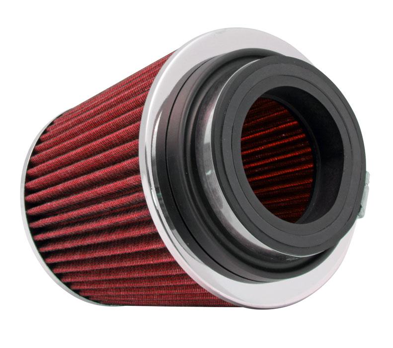 K&N Universal Air Filter Chrome Round Tapered Red - 4in ID x 1.125in L x 5.5in H (Multi Lingual) K&N Engineering Air Filters - Universal Fit  AXOPROS