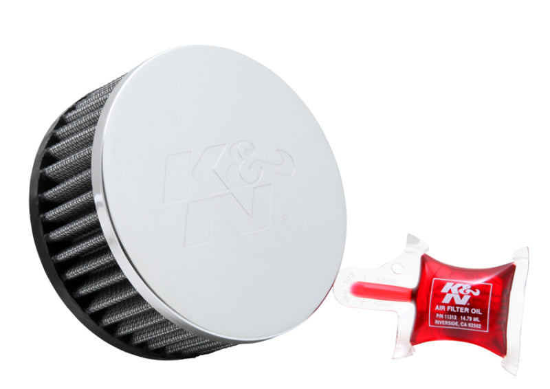 K&N Universal Chrome Filter 2 1/2 inch O/S FLG / 4 1/2 inch OD / 2 inch Height K&N Engineering Air Filters - Universal Fit  AXOPROS