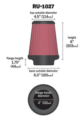 K&N Universal Clamp-On Air Filter 4in FLG / 6-1/2in B / 4-1/2in T / 8in H K&N Engineering Air Filters - Universal Fit  AXOPROS