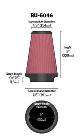 K&N Universal Clamp-On Air Filter 6in FLG / 7-1/2in B / 4-1/2in T / 9in H K&N Engineering Air Filters - Universal Fit  AXOPROS