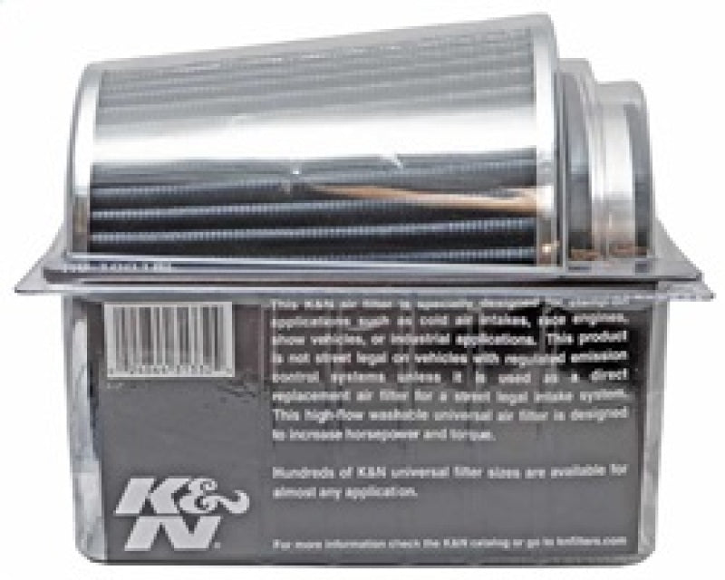 K&N Universal Filter Chrome Round Tapered White - 4in Flange ID x 1.125in Flange Length x 5.5in H K&N Engineering Air Filters - Universal Fit  AXOPROS