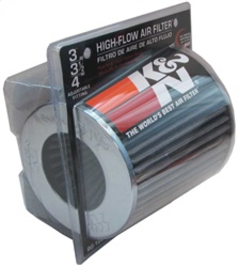 K&N Universal Filter Chrome Round Tapered White - 4in Flange ID x 1.125in Flange Length x 5.5in H K&N Engineering Air Filters - Universal Fit  AXOPROS