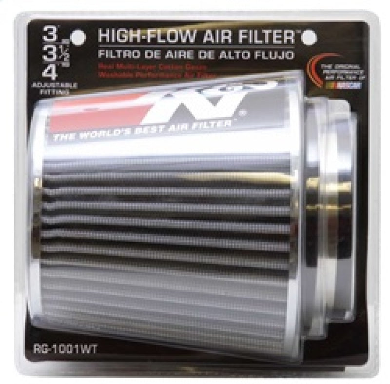 K&N Universal Filter Chrome Round Tapered White - 4in Flange ID x 1.125in Flange Length x 5.5in H K&N Engineering Air Filters - Universal Fit  AXOPROS