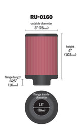 K&N Universal Rubber Filter 1 1/2in FLG 3in OD 4in Height K&N Engineering Air Filters - Universal Fit  AXOPROS