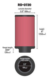 K&N Universal Rubber Filter 2.5in Flange ID x 3.5in OD x 6in Height K&N Engineering Air Filters - Universal Fit  AXOPROS