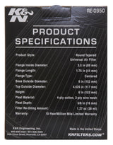 K&N Universal Rubber Filter 3 1/2inch ID FLG / 6inch Base / 4-5/8inch Top / 6inch Height K&N Engineering Air Filters - Universal Fit  AXOPROS