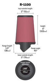 K&N Universal Rubber Filter Round Tapered 3in Base OD x 2in Top OD x 4in H - 73-78 Honda ATC90 K&N Engineering Air Filters - Universal Fit  AXOPROS