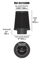 K&N Universal Rubber Filter-Round Tapered 4in Flange ID x 8in Base OD x 6.625in Top OD x 8in H K&N Engineering Air Filters - Universal Fit  AXOPROS