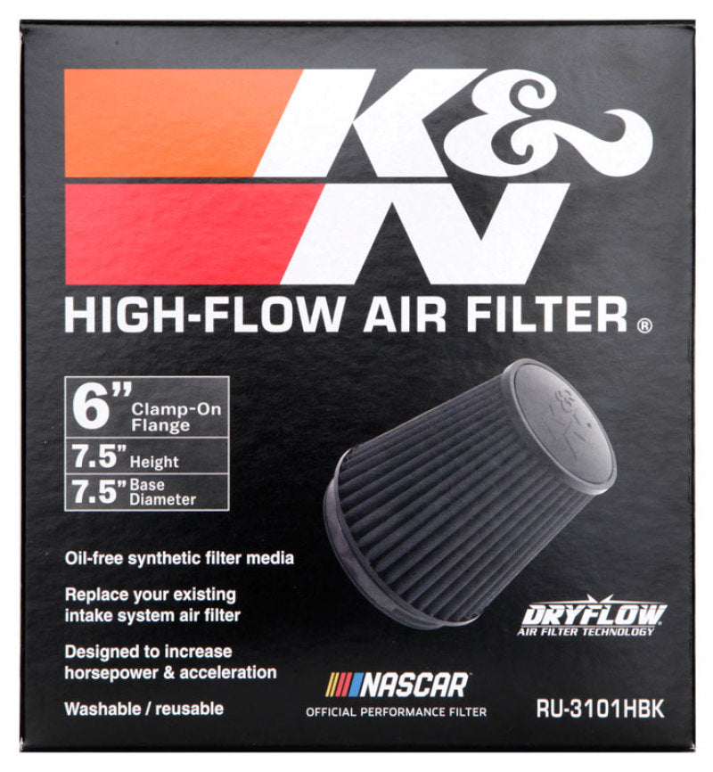 K&N Universal Rubber Filter Round Tapered 6in Flange ID x 7.5in Base OD x 5.25in Top OD x 8in Height K&N Engineering Air Filters - Universal Fit  AXOPROS