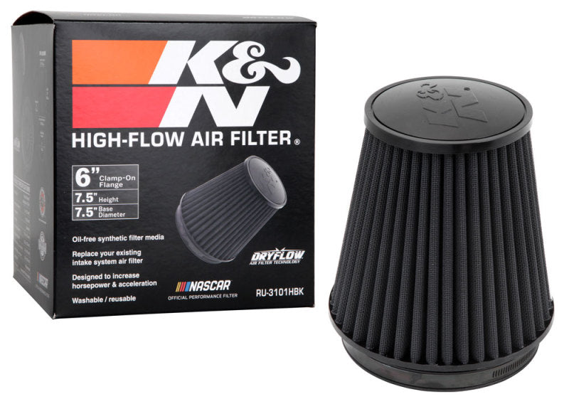 K&N Universal Rubber Filter Round Tapered 6in Flange ID x 7.5in Base OD x 5.25in Top OD x 8in Height K&N Engineering Air Filters - Universal Fit  AXOPROS