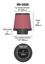 K&N Universal Tapered Filter 6in Flange ID x 7.5in Base OD x 5in Top OD x 8in Height K&N Engineering Air Filters - Universal Fit  AXOPROS