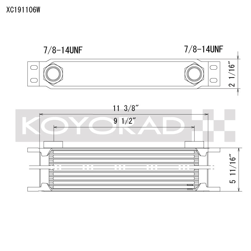 Koyo 19 Row Oil Cooler 11.25in x 5.75in x 2in (AN-10 ORB provisions) Koyo Oil Coolers  AXOPROS