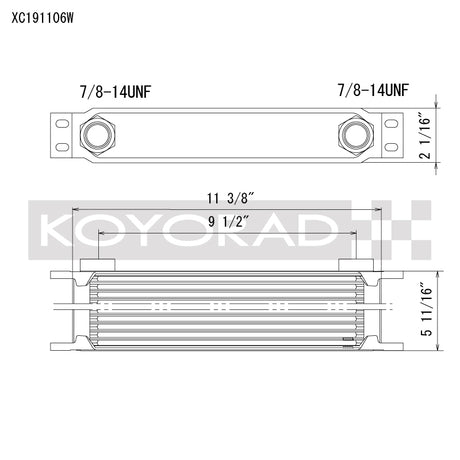 Koyo 19 Row Oil Cooler 11.25in x 5.75in x 2in (AN-10 ORB provisions) Koyo Oil Coolers  AXOPROS