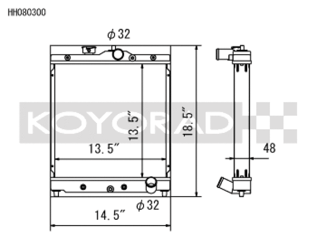 Koyo Honda 92-00 Civic/93-97 Del Sol 1.6L w/ 32mm Inlet/Outlet Pipes MT Radiator Koyo Radiators  AXOPROS