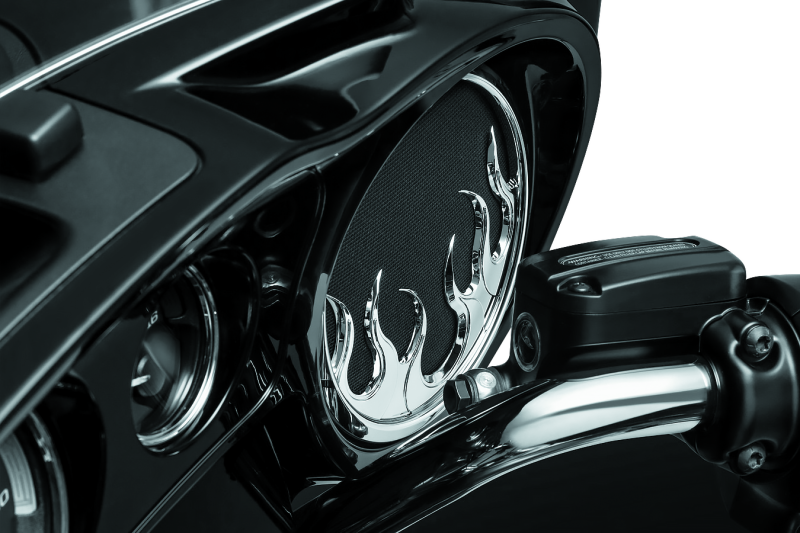 Kuryakyn Flame Speaker Grills For 14-Up Touring Models Chrome Kuryakyn Exterior Trim  AXOPROS