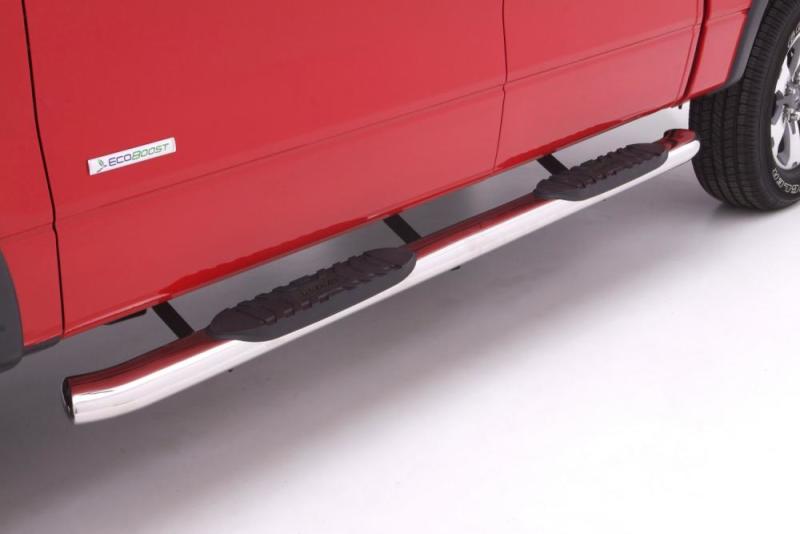 Lund 07-17 Chevy Silverado 1500 Crew Cab 5in. Curved Oval SS Nerf Bars - Polished LUND Nerf Bars  AXOPROS