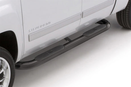 Lund 2019 Chevy Silverado 1500 Crew Cab 4in. Oval Curved Steel Nerf Bars - Black LUND Nerf Bars  AXOPROS