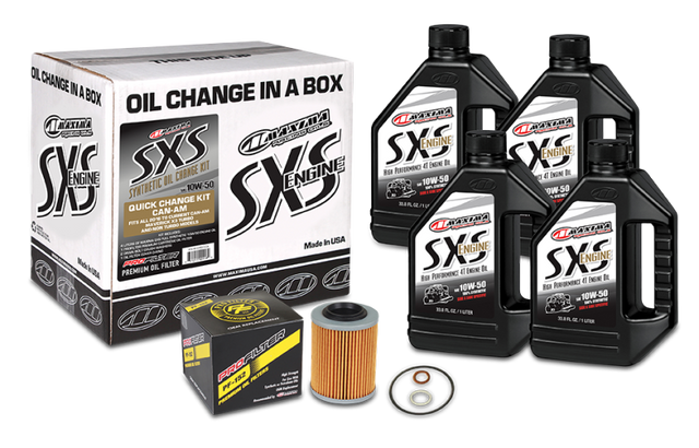 Maxima SXS Can-Am Maverick X3 Oil Change Kit w/Full Synthetic 10W50 Engine Oil/Filter/Hardware Maxima Oil Maintenance Kits  AXOPROS