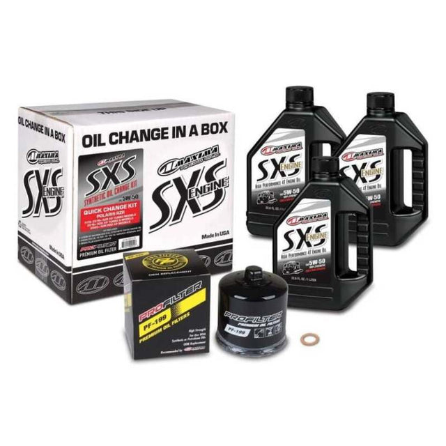 Maxima SXS Polaris RZR/Ranger Quick Change Kit w/Full Synthetic 5W50 Engine Oil/Filter/Hardware Maxima Oil Maintenance Kits  AXOPROS