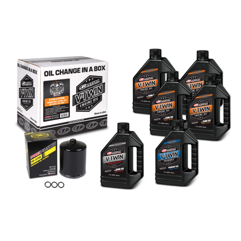 Maxima V-Twin Oil Change Kit Mineral w/Black Filter Evolution Maxima Oil Maintenance Kits  AXOPROS