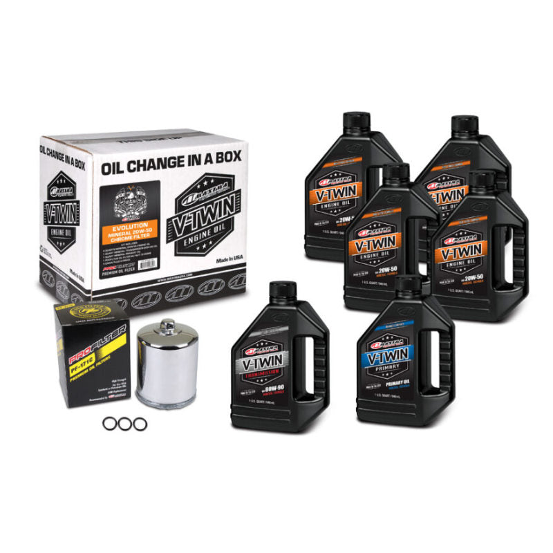 Maxima V-Twin Oil Change Kit Mineral w/Chrome Filter Evolution Maxima Oil Maintenance Kits  AXOPROS