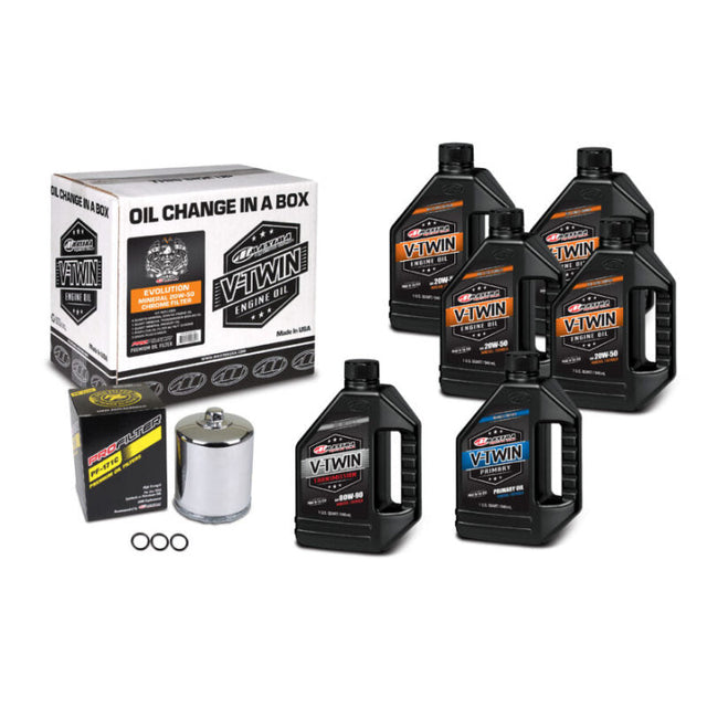 Maxima V-Twin Oil Change Kit Mineral w/Chrome Filter Evolution Maxima Oil Maintenance Kits  AXOPROS