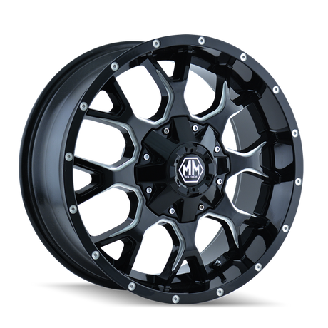 Mayhem 8015 Warrior 20x9 / 6x135 BP / 18mm Offset / 106mm Hub Black w/ Milled Spokes Wheel Mayhem Wheels - Cast  AXOPROS