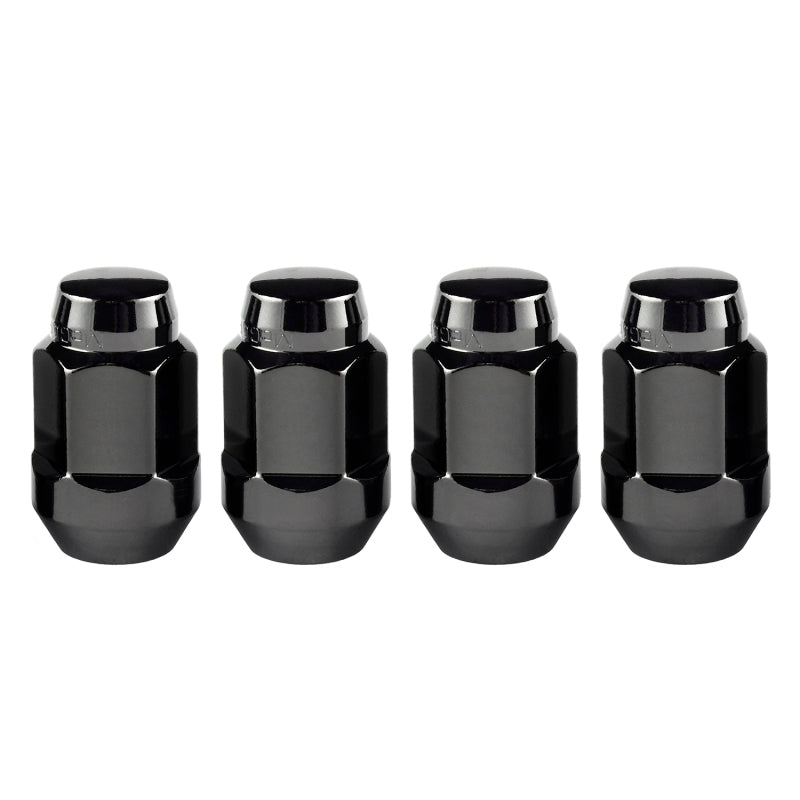 McGard Hex Lug Nut (Cone Seat Bulge Style) M12X1.5 / 3/4 Hex / 1.45in. Length (4-Pack) - Black McGard Lug Nuts  AXOPROS