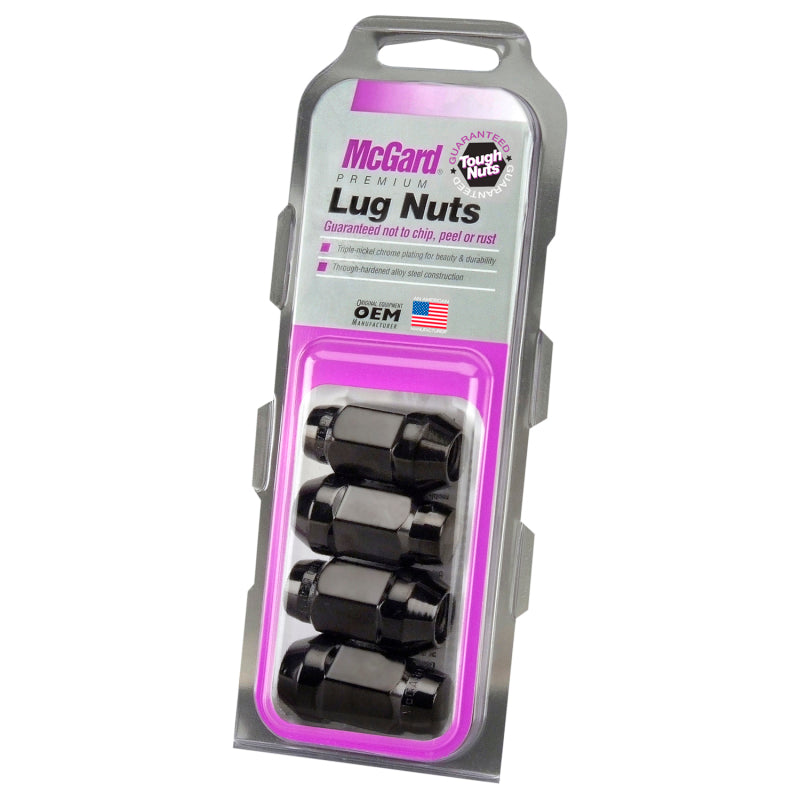 McGard Hex Lug Nut (Cone Seat Bulge Style) M14X1.5 / 22mm Hex / 1.945in. Length (4-Pack) - Black McGard Lug Nuts  AXOPROS